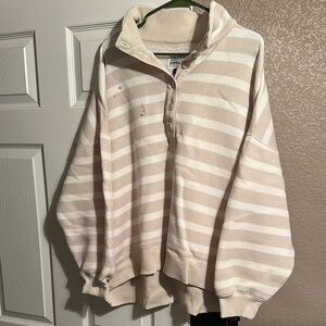 American Eagle Women's Striped Sweater - Cream and White